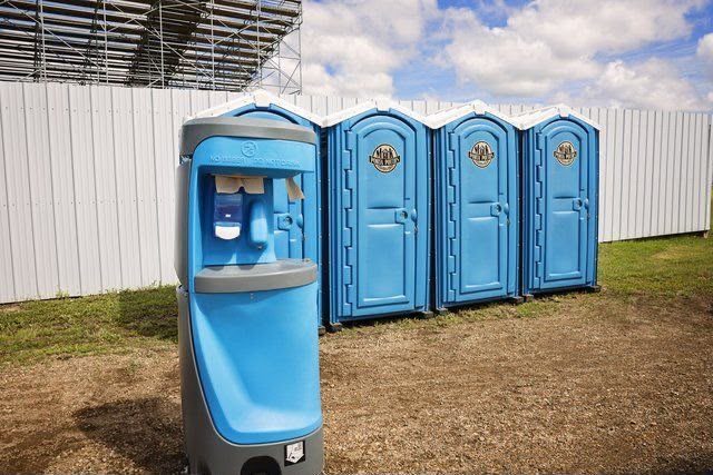 Close-up interior view of an accessible portable toilet